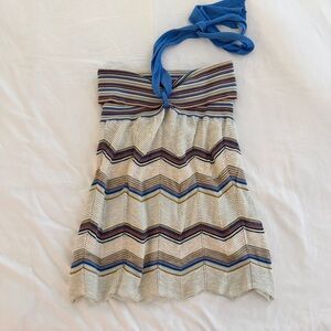 Missoni M Vintage Strapless Knit Striped Top Blue Tie Size 12
